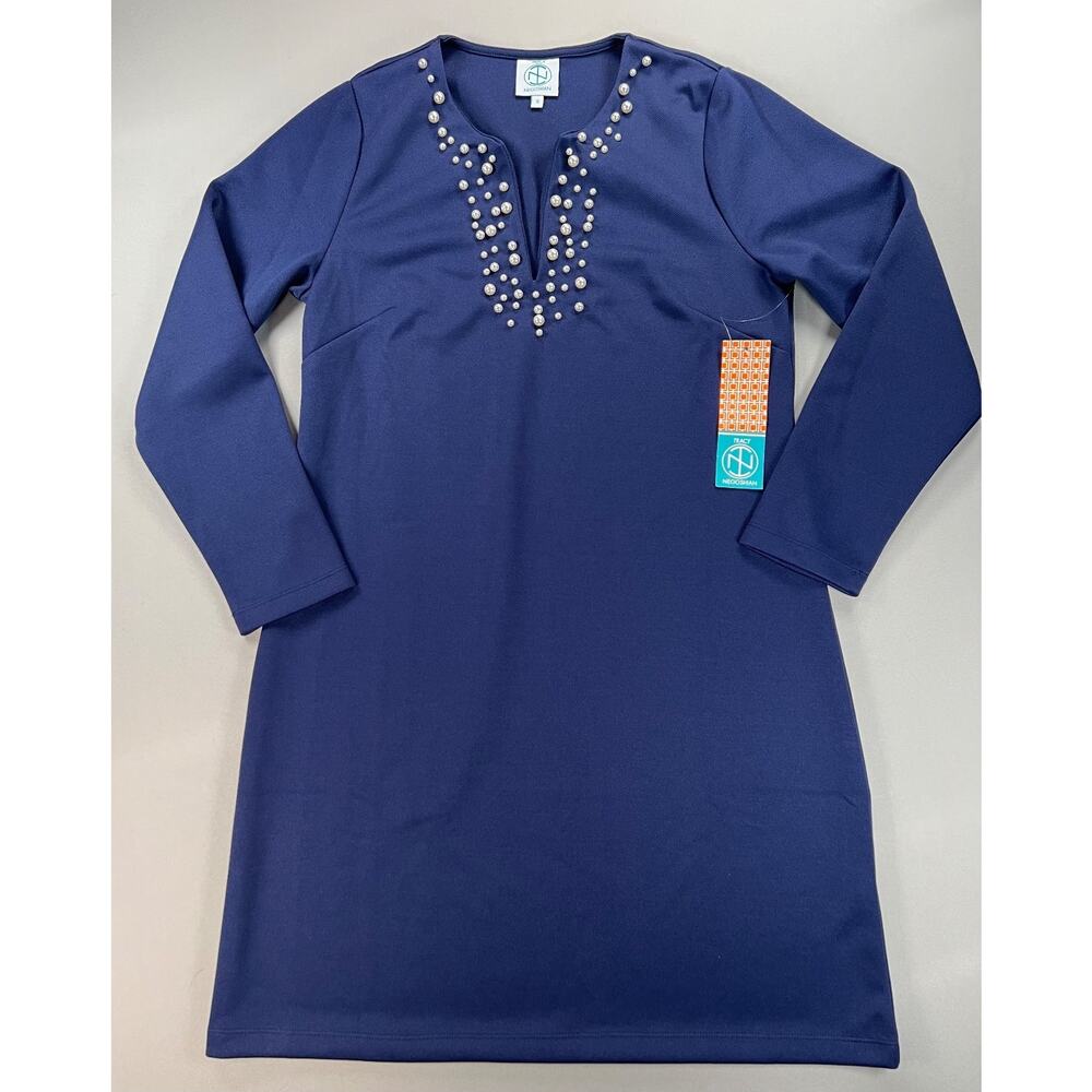 New Tracy Negoshian Payton Navy Long Sleeve Shift Dress (Women's S) - MSRP $150 - Picture 2 of 12